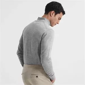 REISS BLACKHALL Merino Wool Zip Neck Ribbed Jumper